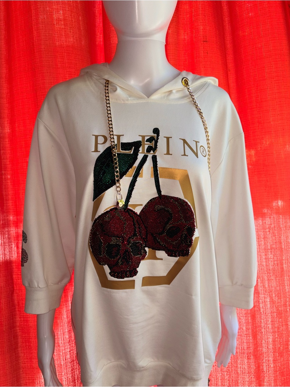 Philipp Plein White Hoodie with bedazzled details